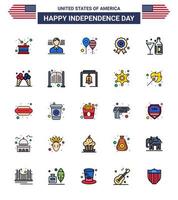 Aktienvektor-Icon-Pack mit amerikanischen Tag 25 flach gefüllten Linienzeichen und Symbolen für Getränk-Independence-Day-Ballons Independece America Flag editierbare Usa-Tag-Vektordesign-Elemente vektor