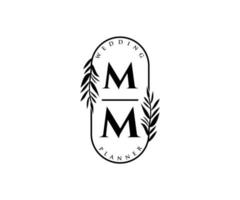 mm initialer brev bröllop monogram logotyper samling, hand dragen modern minimalistisk och blommig mallar för inbjudan kort, spara de datum, elegant identitet för restaurang, boutique, Kafé i vektor