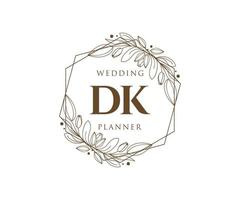 dk initialen brief hochzeitsmonogramm logos sammlung, handgezeichnete moderne minimalistische und florale vorlagen für einladungskarten, save the date, elegante identität für restaurant, boutique, café im vektor