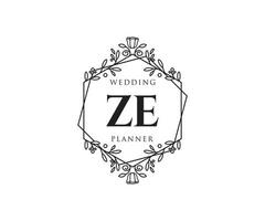 ze initials brief hochzeitsmonogramm logos sammlung, handgezeichnete moderne minimalistische und florale vorlagen für einladungskarten, save the date, elegante identität für restaurant, boutique, café im vektor