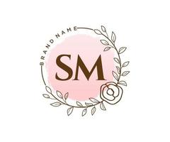 anfängliches sm feminines logo. verwendbar für Natur-, Salon-, Spa-, Kosmetik- und Schönheitslogos. flaches Vektor-Logo-Design-Vorlagenelement. vektor