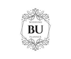 bu initialen brief hochzeitsmonogramm logos sammlung, handgezeichnete moderne minimalistische und florale vorlagen für einladungskarten, save the date, elegante identität für restaurant, boutique, café im vektor