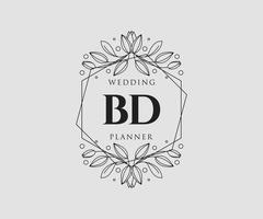 bd initialen brief hochzeitsmonogramm logos sammlung, handgezeichnete moderne minimalistische und florale vorlagen für einladungskarten, save the date, elegante identität für restaurant, boutique, café im vektor