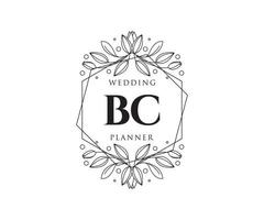 bc initialen brief hochzeitsmonogramm logos sammlung, handgezeichnete moderne minimalistische und florale vorlagen für einladungskarten, save the date, elegante identität für restaurant, boutique, café im vektor