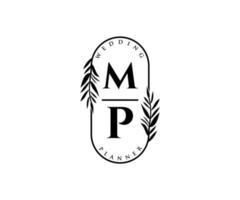 mp initials brief hochzeitsmonogramm logos sammlung, handgezeichnete moderne minimalistische und florale vorlagen für einladungskarten, save the date, elegante identität für restaurant, boutique, café im vektor