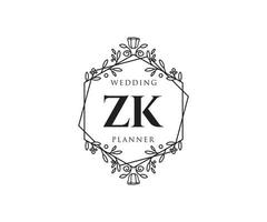 zk initialen brief hochzeitsmonogramm logos sammlung, handgezeichnete moderne minimalistische und florale vorlagen für einladungskarten, save the date, elegante identität für restaurant, boutique, café im vektor