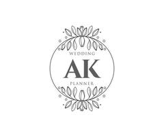 ak initialen brief hochzeit monogramm logos sammlung, handgezeichnete moderne minimalistische und florale vorlagen für einladungskarten, save the date, elegante identität für restaurant, boutique, café im vektor