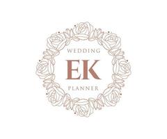 ek initials brief hochzeitsmonogramm logos sammlung, handgezeichnete moderne minimalistische und florale vorlagen für einladungskarten, save the date, elegante identität für restaurant, boutique, café im vektor