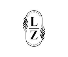 lz initialen brief hochzeitsmonogramm logos sammlung, handgezeichnete moderne minimalistische und florale vorlagen für einladungskarten, save the date, elegante identität für restaurant, boutique, café im vektor