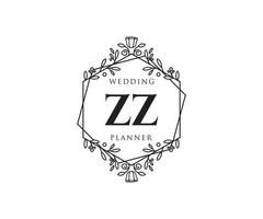 zz initials brief hochzeitsmonogramm logos sammlung, handgezeichnete moderne minimalistische und florale vorlagen für einladungskarten, save the date, elegante identität für restaurant, boutique, café im vektor