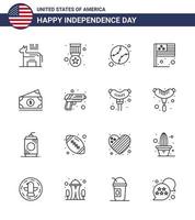 Usa Happy Independence DayPiktogrammsatz aus 16 einfachen Geldlinien Usa American Flag Day editierbare Usa-Tag-Vektordesign-Elemente vektor