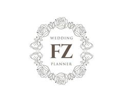 fz initialen brief hochzeitsmonogramm logos sammlung, handgezeichnete moderne minimalistische und florale vorlagen für einladungskarten, save the date, elegante identität für restaurant, boutique, café im vektor