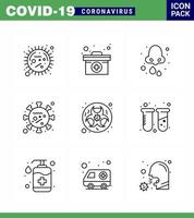 Corona-Virus 2019 und 2020 Epidemie 9-Zeilen-Icon-Pack wie Leben Coronavirus Medizin Virus Gesundheit Virus Coronavirus 2019nov Krankheitsvektor-Designelemente vektor