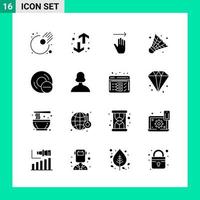 Packung mit 16 Solid Style Icon Set Glyphen-Symbolen für den Druck kreative Zeichen isoliert auf weißem Hintergrund 16 Icon Set kreativer schwarzer Icon-Vektor-Hintergrund vektor