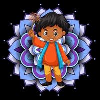Hintergrunddesign mit glücklichen Kindern und Mandalamustern vektor