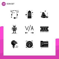 grupp av 9 fast glyfer tecken och symboler för text teknologi stenar bot android redigerbar vektor design element