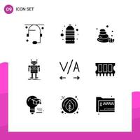 Gruppe von 9 soliden Glyphen Zeichen und Symbolen für Texttechnologie Steine bot android bearbeitbare Vektordesign-Elemente vektor