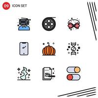 Filledline Flat Color Pack mit 9 universellen Symbolen von bearbeitbaren Vektordesign-Elementen für iPhone Mobile Birthday Smartphone Ribbon vektor