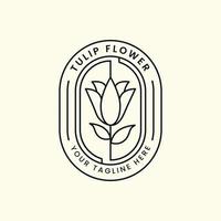 Tulpenblumen-Linienkunst mit Emblem-Stil-Logo-Vektor-Vorlagen-Illustrationsdesign vektor