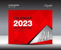 omslag kalender 2023 mall- skrivbord kalender 2023 år, röd omslag design mall, broschyr omslag design, flygblad design, utskrift media, företag mall, röd polygon bakgrund vektor