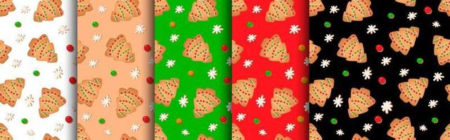Nahtloses Muster mit Ingwerplätzchen. Lebkuchen-Weihnachtsbaum, Schneeflocke. vektor
