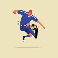 fußballspieler mit flacher illustration des fußballs. Männer Fußballspieler flaches Vektordesign. vektor