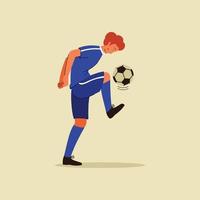 fußballspieler mit flacher illustration des fußballs. Männer Fußballspieler flaches Vektordesign. vektor