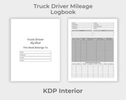 kdp Innenraum-LKW-Fahrer-Kilometerstand-Logbuch, LKW-Fahrer-Informationen und einzigartige Design-Vorlage für das Kilometer-Notizbuch vektor