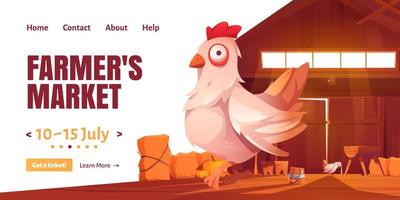 Farmer Market Cartoon Landing Page mit Huhn vektor