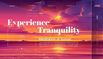 meditation på solnedgång tecknad serie landning sida, yoga vektor