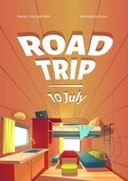 Road Trip Cartoon Poster mit Campingwagen vektor