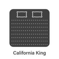 säng storlek dimensionera. madrass kalifornien kung silhuett ikon. säng längd mått för sovrum i hotell eller Hem piktogram. madrass storlek för säng rum. isolerat vektor illustration.