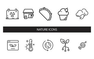 natur ikon design vektor konst illustration växt , bergen och blommor ikon uppsättning