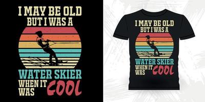 rolig skidåkning sporter retro årgång åka skidor t-shirt design vektor