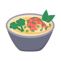 Suppe mit Gemüse und Meeresfrüchten isoliertes Objekt vektor