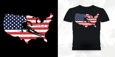 amerikan flagga rolig skidåkning sporter retro årgång åka skidor t-shirt design vektor