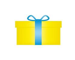 Geschenkbox isoliert auf weißem Hintergrund. Gelbe Geschenkbox mit blauem Band und Schleife. vektor