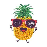 niedliche ananas mit sonnenbrille cartoon vektorillustration. Sommerfrucht-Clipart-Konzept vektor