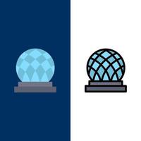 Gebäude Kanada City Dome Symbole flach und Linie gefüllt Icon Set Vektor blauen Hintergrund