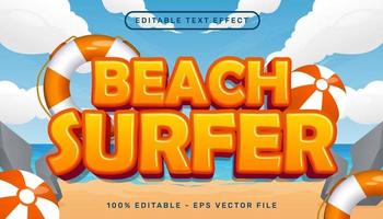 Strandsurfer 3D-Texteffekt und bearbeitbarer Texteffekt mit Strandhintergrundillustration vektor