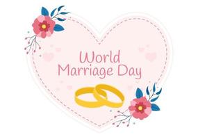 värld äktenskap dag på februari 12 med kärlek symbol till betona de skönhet och lojalitet av en partner i platt tecknad serie hand dragen mallar illustration vektor