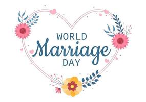värld äktenskap dag på februari 12 med kärlek symbol till betona de skönhet och lojalitet av en partner i platt tecknad serie hand dragen mallar illustration vektor