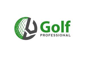 Buchstabe v für Golf-Logo-Design-Vektorvorlage, Vektoretikett des Golfsports, Logo der Golfmeisterschaft, Illustration, kreative Ikone, Designkonzept vektor