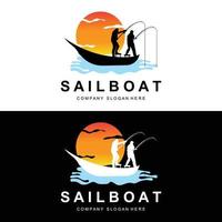 segelboot logo design, fischerboot illustration, fischerboot unternehmen marke vektorsymbol, bootsgeschäft design, fischgeschäft, transport vektor