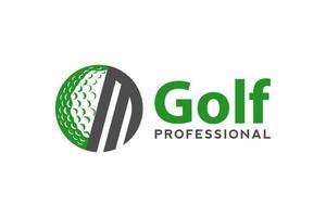 Buchstabe m für Golf-Logo-Design-Vektorvorlage, Vektoretikett des Golfsports, Logo der Golfmeisterschaft, Illustration, kreative Ikone, Designkonzept vektor