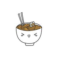 söt Lycklig Ramen skål. söt spaghetti tecknad serie vektor karaktär isolerat på vit bakgrund. klotter smaskigt asiatisk mat maskot illustration