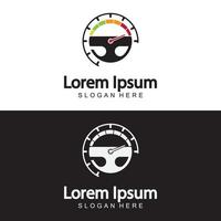 Logo-Vorlage für Lenkrad und Tachometer. Vektordesign der Fahrschule. vektor