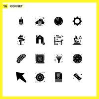 uppsättning av 16 modern ui ikoner symboler tecken för posta strand boll redskap kugge redigerbar vektor design element