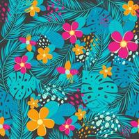 tropiskt sömlöst mönster med palmblad och blommor vektor