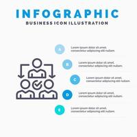 uppdrag delegera delegering distribution linje ikon med 5 steg presentation infographics bakgrund vektor